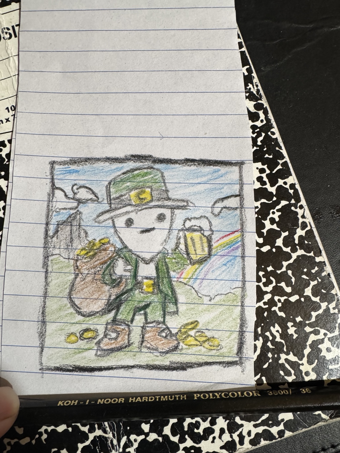 Original notebook sketch of Lucky Leprechaun